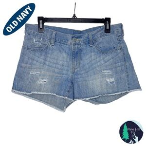 Old Navy Denim Shorts Cutoffs Womens 8 Blue Low Rise Distressed Striped Patches
